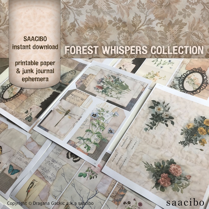 Forest Whispers Collection, Ephemera Classics, Printable Images, Vintage Art, Instant Download, Digital Collage, Digi Kit image 3