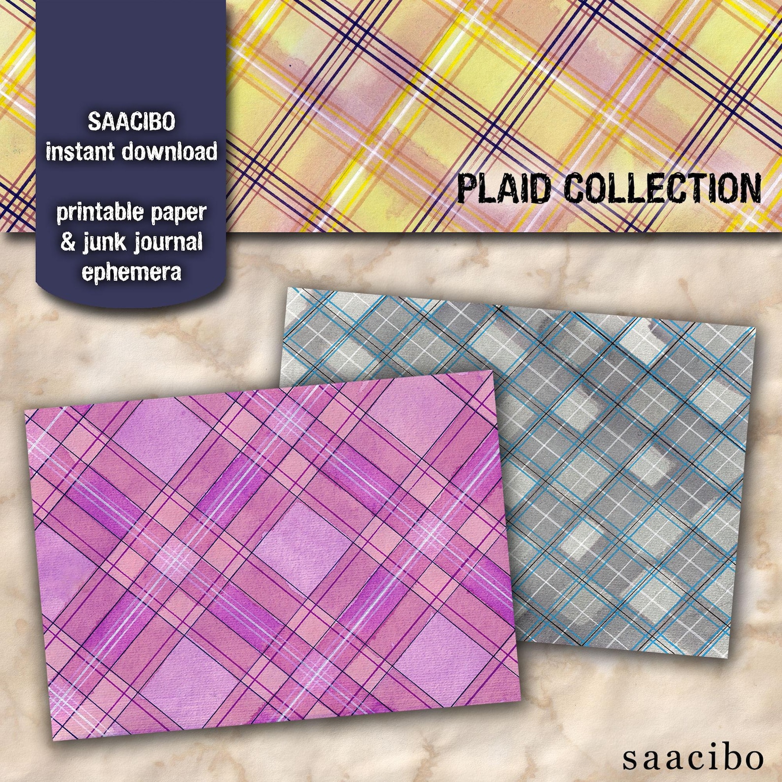 Plaid Collection, Original Artwork, Printable Images, Instant Download ...