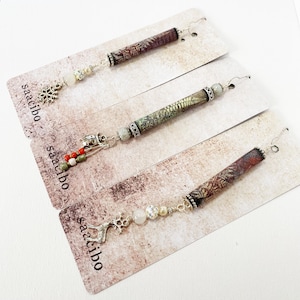 Ciondoli di perline di carta per diari spazzatura, design originale di stampa Gelli, felci, fiocco di neve, cervo, coccinella, inverno