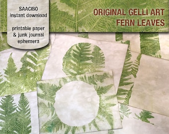 Original Gelli Art Prints, Printable Images, Instant Download, Digi Kit, Fern Leaves, Forest, Nature,