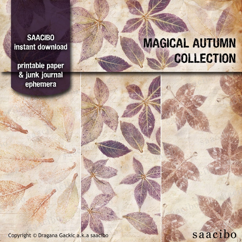 Magical Autumn Collection, Printable Images, Instant Download, Digi Kit, Plants, Trees, Leaves, Eco Prints image 2