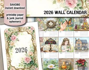 Printable Wall Calendar Year 2026 A4 and Letter Format (Digital Download)