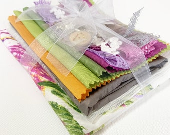 Creative Sewing Kit For Junk Journals, Fabric Art or Slow Stitch. Inspiration Pack. Textile Bundle. Purple Orange Green. Spring