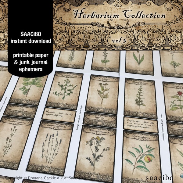 Healing Herbal Cards VOLUME 3, Ephemera Classics, Printable Images, Vintage Art, Instant Download, Digital Collage, Medicinal Herbs