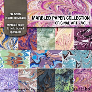 Collezione di carta marmorizzata Volume 1, opere d'arte originali, immagini stampabili, download immediato, kit digitale, carte digitali