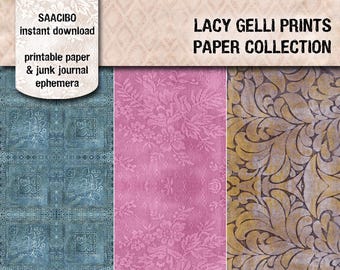 Lacy Gelli Prints Paper Collection, Original Artwork, Printable Images, Instant Download, Digi Kit