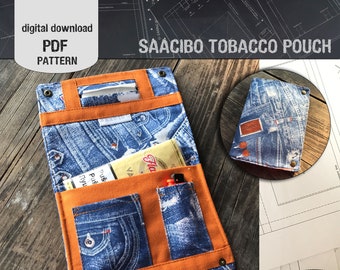 printable pdf, PDF sewing pattern, digital download, tobacco pouch, rolling cigarette organizer, with instructions, step by step tutorial