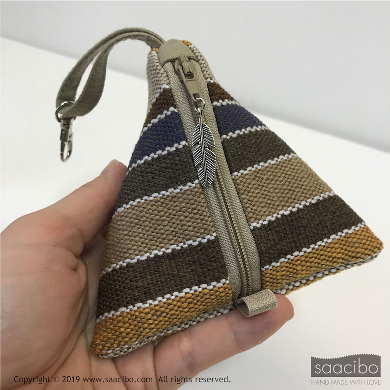 For men Winter Theme Coin Purse Feather Charm Trinket Pouch Bag Earbud Bag Men/'s Purse Pyramid Key Holder Handmade Triangle Pouch