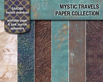 Mystic Travels Collection, Printable Paper, Scrapbook Paper, Instant Download, Digital Collage, Digi Kit, Junk Journal Paper