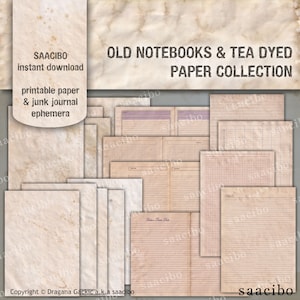 Tea Dyed Paper Ephemera: Vintage Notebooks, Printable Collage (Digital Download)