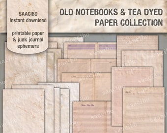 Tea Dyed Paper Ephemera: Vintage Notebooks, Printable Collage (Digital Download)