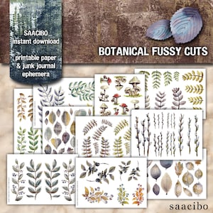 Botanical Fussy Cuts, All Original Artwork, Printable Images, Digi Kit, Leaves, Mushrooms, Berries