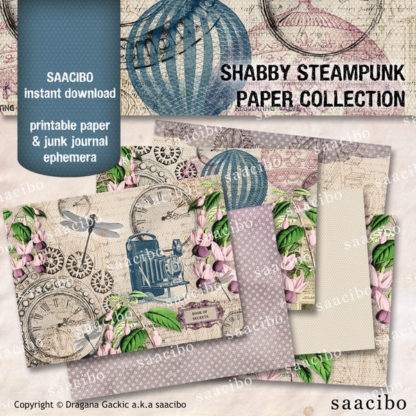 Shabby Steampunk Paper Collection, Ephemera Classics, Printable Images, Vintage Art, Instant Download, Digital Collage, Digi Kit