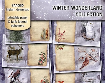 Winter Wonderland Collection, Printable Images, Original Gelli Art,Digital Collage, Instant Download, Digi Kit