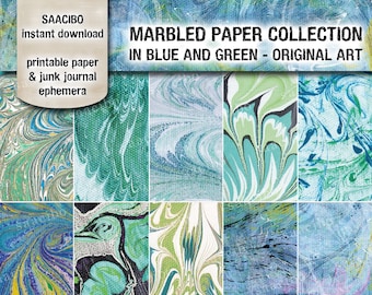 Blue & Green Marble Paper Collection: Original Art Printable (Digital Download)