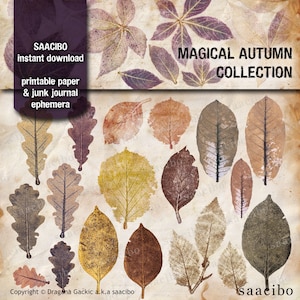 Magical Autumn Collection, Printable Images, Instant Download, Digi Kit, Plants, Trees, Leaves, Eco Prints image 1