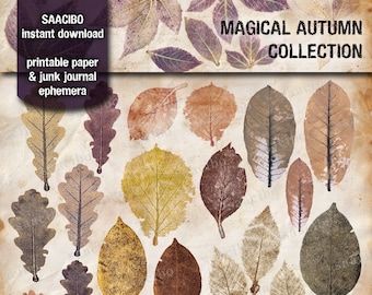 Magical Autumn Collection, Printable Images, Instant Download, Digi Kit, Plants, Trees, Leaves, Eco Prints