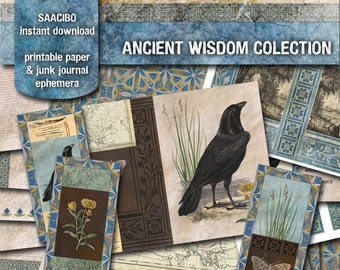 Ancient Wisdom Collection, Printable Images, Instant Download, Digi Kit, Raven, Mandala, Boho, Moroccan Pattern