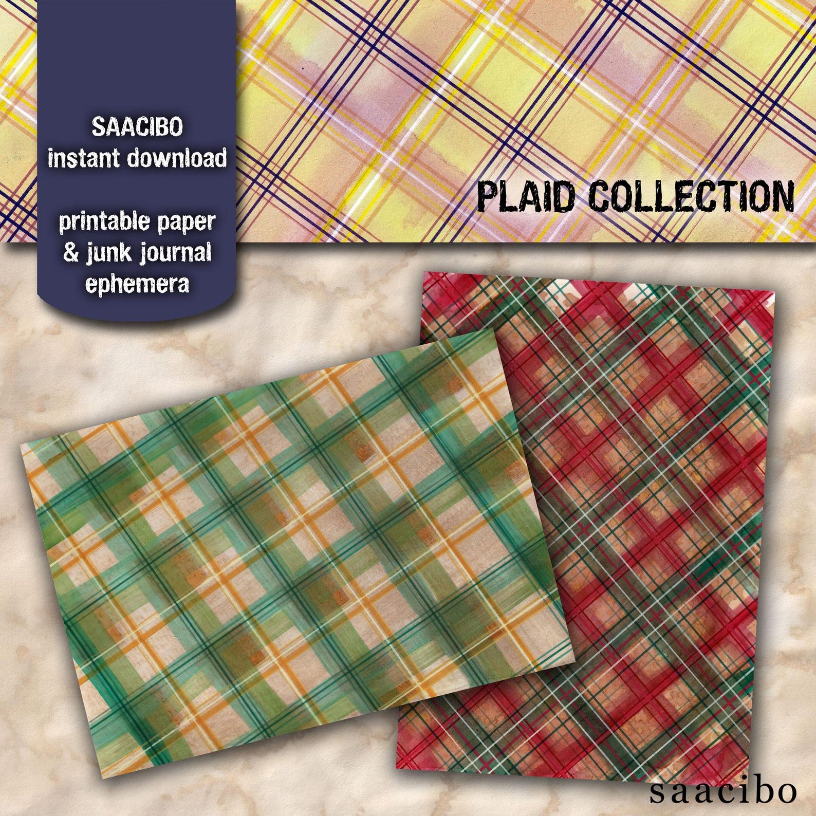 Plaid Collection, Original Artwork, Printable Images, Instant Download ...
