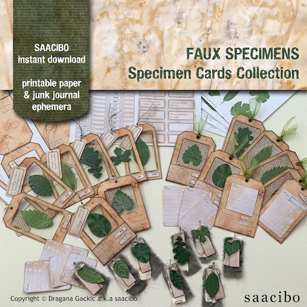 Faux Specimens, Specimen Cards Collection, Eco Dyed Papers, Printable Images, Original Art, Instant Download, Digi Kit