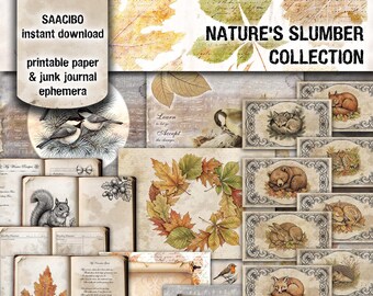 Nature's Slumber Printable Paper Collection: Forest Animals, Leaves, Birds (Digital Download)