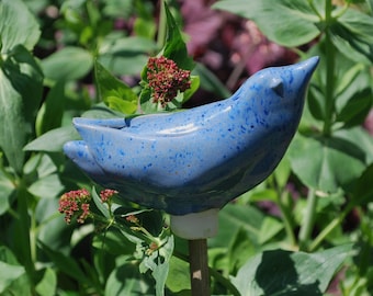 Keramik Vogel Gartendeko Rosenkugel getöpfert