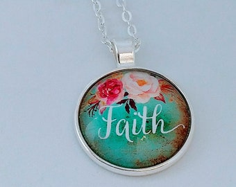 Pendant necklac, Glass pendant, Quote jewelry, Silver necklace, Gift for her, Christian gift, Anniversary gift