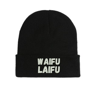 Waifu Laifu Anime Slogan Embroidered Beanie Hat Winter Autumn Cap
