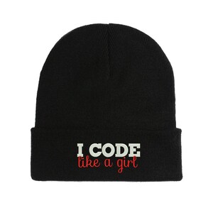 I Code Like A Girl Funny Nerd Slogan Embroidered Beanie Hat Winter Autumn Cap Soft Warm Comfortable