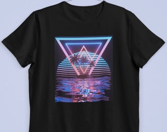 Synthwave Retro Wave Aesthetics Art Herren Baumwolle Trendy Bedrucktes T-Shirt Top Tee