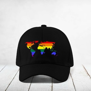 Casquette de baseball imprimée unisexe carte du monde Rainbow Pride, chapeau pour papa, vêtements de sport
