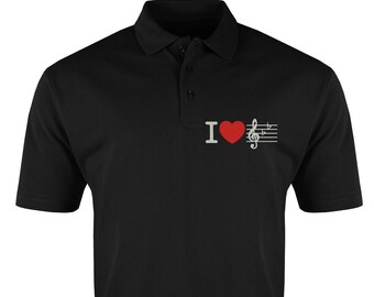 I Love Music Embroidered Men&#39;s Cotton Classic Polo Shirt Top