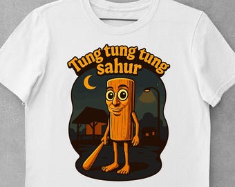 Tung Tung Tung Sahur Italienische Brainrot Unisex Herren Damen Bedrucktes Baumwolle T-Shirt Top T-Shirt