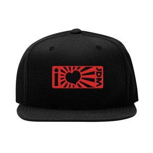 I Love JDM Japanese Car Culture Embroidered Snapback Flat Bill Cap Hip Hop Hat