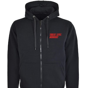 Threat Level Midnight The Office Slogan Embroidered Unisex Men&#39;s Cotton Zipped Hoodie Jumper Soft Comfortable
