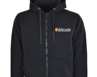 Bitcoin  Classic Logo Cryptocurrency Crypto Embroidered Unisex Men's Cotton Zipped Hoodie Jumper Soft Comfortable