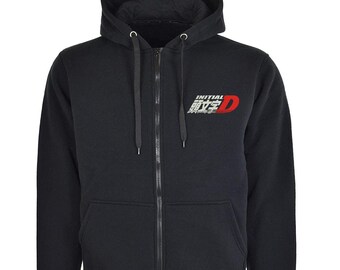 Initial D Anime Manga Logo Brodé Unisex Men’s Cotton Zipped Hoodie Jumper Soft Comfortable