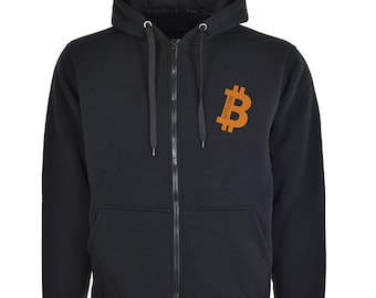 Bitcoin Logo Crypto Lover Trader Coins Embroidered Unisex Men&#39;s Cotton Zipped Hoodie Jumper Soft Comfortable