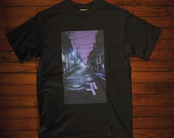 Japanese Dark Street Night Tokyo Osaka Vaporwave Aesthetics Herren Baumwolle Schwarz T-shirt Top Tee