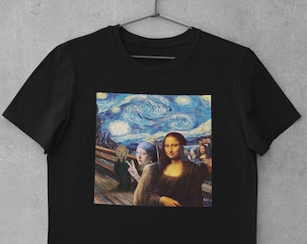 Berühmte Kunst Mashup Lustige Parodie Gedruckt Baumwolle T-Shirt Top-T-Shirt Herren Damen
