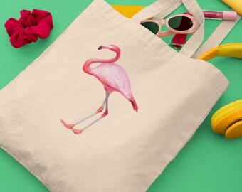 Beautiful Flamingo Organic Cotton Reusable Tote Shopping Bag