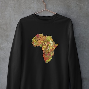 Ethnique Floral Belle Afrique Continent Carte Unisexe Coton Homme Tendance Imprimé Sweat-shirt Pull Pullover