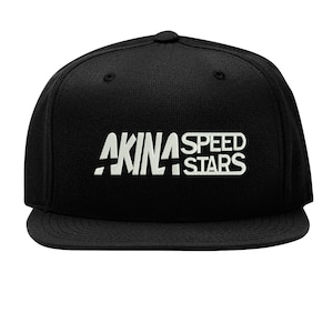 Puede incluir: Gorra de béisbol negra con texto blanco bordado que dice "Akina Speed Stars".