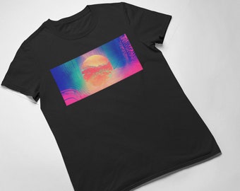 Aesthetics Vaporwave Retro Wave Glitch Art Men's Cotton Trendy Printed T-shirt Top Tee