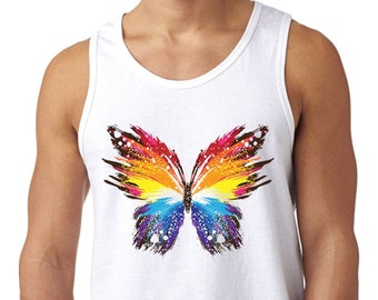 Beautiful Sparkling Painted Butterfly Logo Men's Cotton Trendy Printed White Tank Top Sleeveless Tee