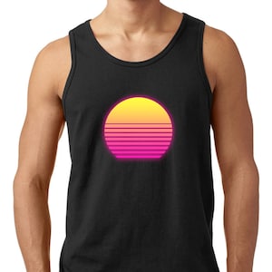 Vaporwave Sunset Japanese Logo Old School Herren Baumwolle Modisch Weiß Tank Top Muskelshirt Ärmelloses T-Shirt