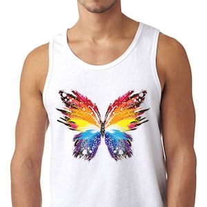 Schöner Funkelnder Gemalter Schmetterling Herren Baumwolle Modisch Weiß Tank Top Muskelshirt Ärmelloses T-Shirt