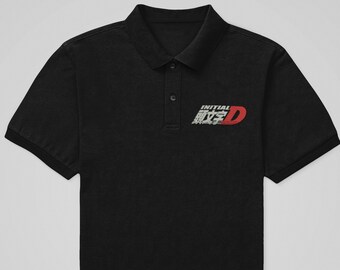 Initial D Anime Manga Logo Brodé Polo Classique en coton pour hommes