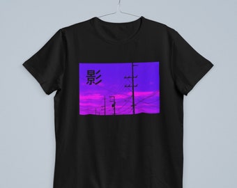 Vaporwave Sadness Purple Pink Sky Japan Unisex Men's Cotton Trendy Printed T-Shirt Top Tee