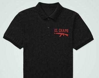 El Chapo Gun Fasioned Logo Dope AK47 Embroidered Men's Cotton Classic Polo Shirt